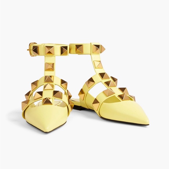 Valentino Roman Stud Metallic Flats - Picture 2 of 10